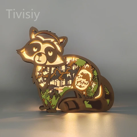 Famous Raccoon Wooden Night Light,Animal Lover, Wilderness Adventurer Gift, For Kids Girlfriend Wife
